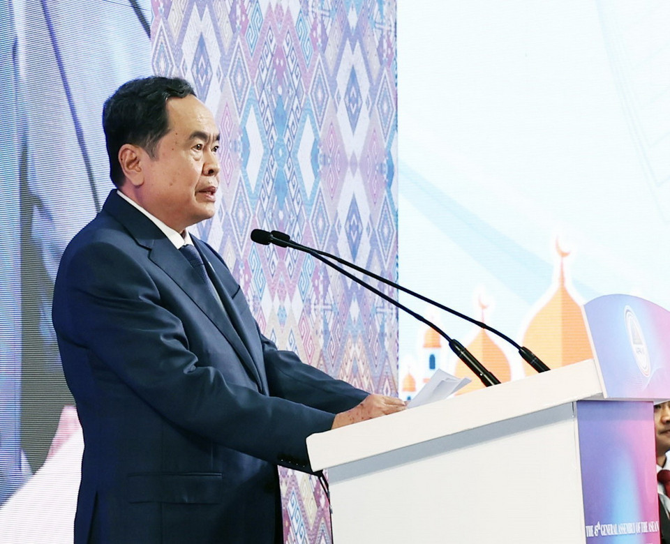 Chủ tịch Quốc hội Trần Thanh Mẫn phát biểu tại Phiên toàn thể thứ nhất AIPA-45. (Ảnh: Thống Nhất/TTXVN)