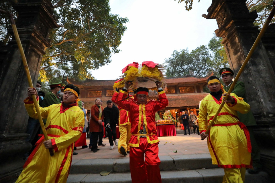 Mâm lễ hoa tre. (Ảnh: Thanh Tùng/TTXVN)