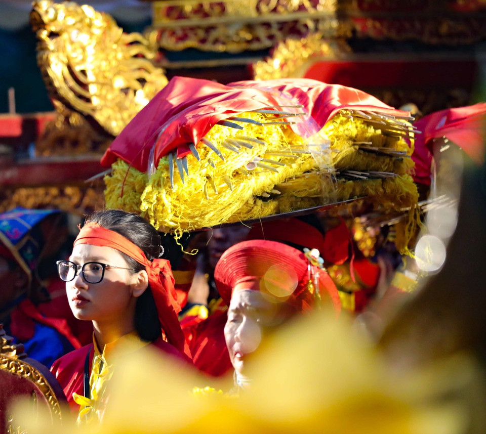 Mâm lễ hoa tre. (Ảnh: Thanh Tùng/TTXVN)