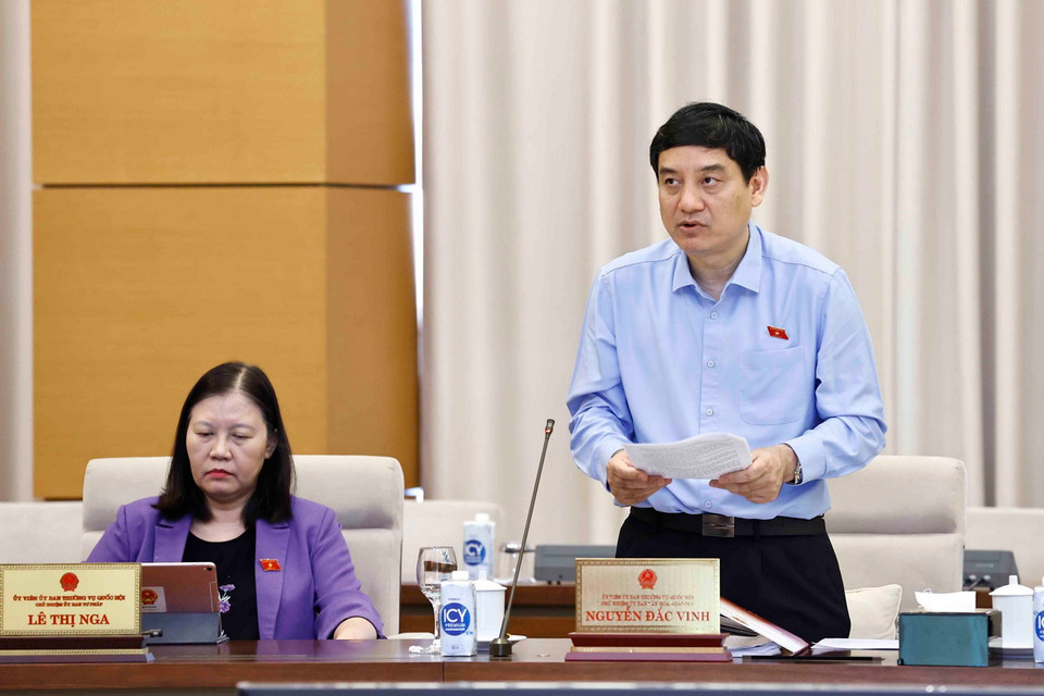 Chủ nhiệm Ủy ban Văn hóa, Giáo dục của Quốc hội Nguyễn Đắc Vinh trình bày tóm tắt báo cáo thẩm tra. (Ảnh: Doãn Tấn/TTXVN)