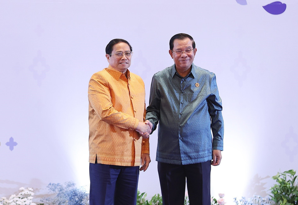  Tối 12/11, Thủ tướng Phạm Minh Chính và các trưởng đoàn tham dự Gala Dinner do Thủ tướng Campuchia, Chủ tịch ASEAN 2022 Samdech Techo Hun Sen chủ trì. (Ảnh: Dương Giang/TTXVN)