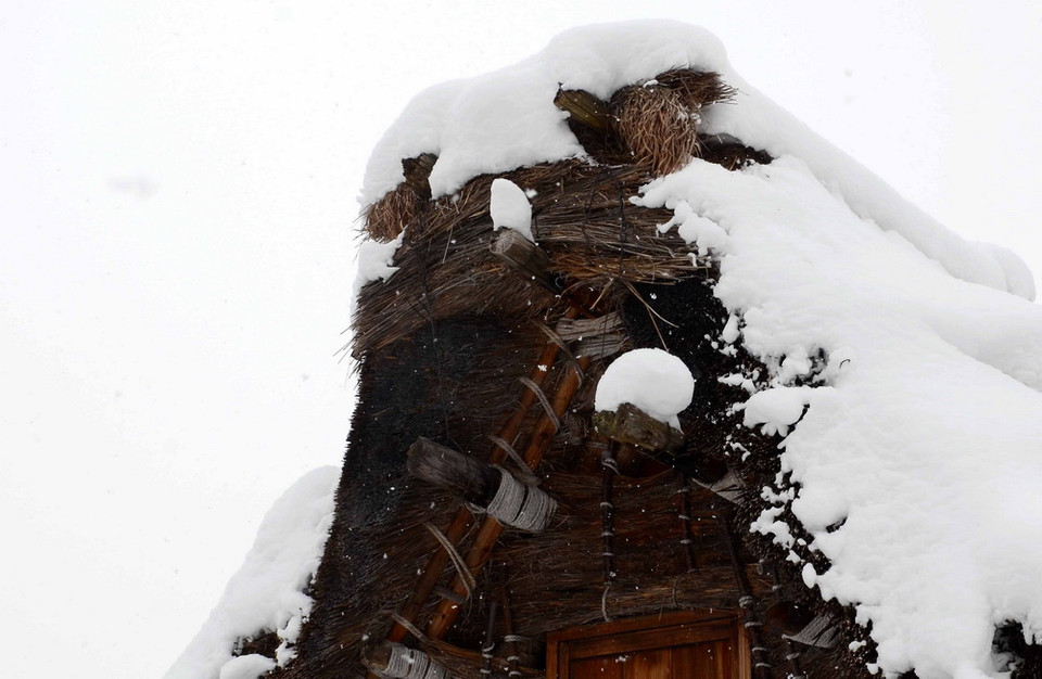 Một đặc trưng nổi bật trong việc xây dựng các ngôi nhà cổ tại làng Shirakawago là không dùng đinh, thay vào đó người dân dùng dây thừng hay dây đay để cố định các chi tiết như mái nhà. (Ảnh: Tomo/Vietnam+)