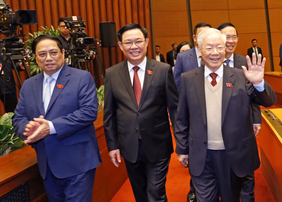 Tổng Bí thư Nguyễn Phú Trọng đến dự phiên khai mạc Kỳ họp bất thường lần thứ 5, Quốc hội khóa XV. (Ảnh: Nhan Sáng/TTXVN)
