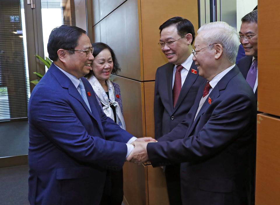 Tổng Bí thư Nguyễn Phú Trọng đến dự phiên khai mạc Kỳ họp bất thường lần thứ 5, Quốc hội khóa XV. (Ảnh: Nhan Sáng/TTXVN)