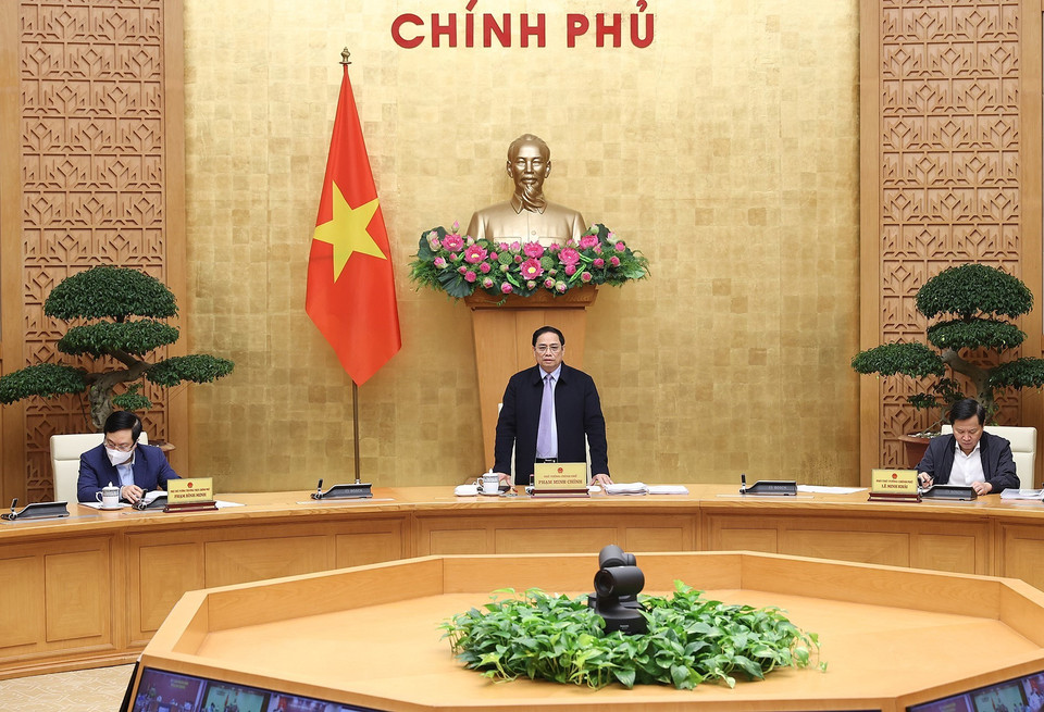 Hình ảnh Thủ tướng Phạm Minh Chính chủ trì cuộc họp. (Ảnh: Dương Giang/TTXVN)