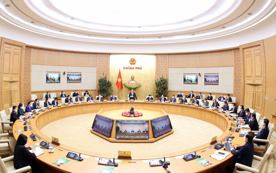 Thủ tướng Nguyễn Xuân Phúc chủ trì phiên họp Chính phủ thường kỳ tháng 2 năm 2021. (Ảnh: Thống Nhất/TTXVN)