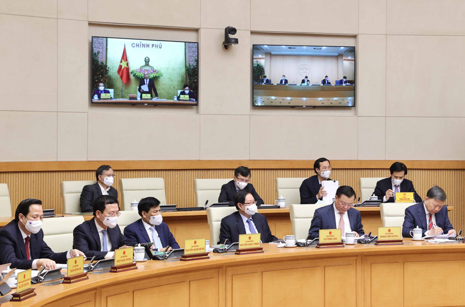 Các thành viên Chính phủ tham dự phiên họp. (Ảnh: Thống Nhất/TTXVN)