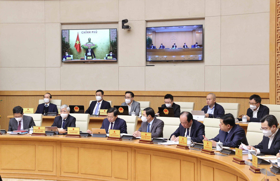 Các thành viên Chính phủ tham dự phiên họp. (Ảnh: Thống Nhất/TTXVN)