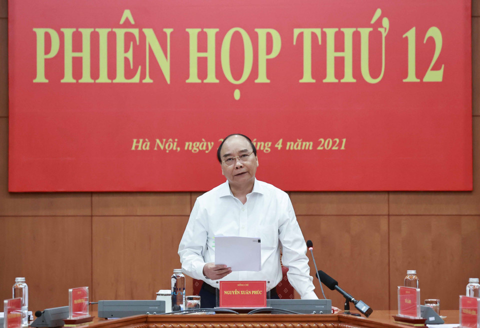 Chủ tịch nước Nguyễn Xuân Phúc, Trưởng Ban Chỉ đạo Cải cách Tư pháp Trung ương phát biểu. (Ảnh: Thống Nhất/TTXVN)