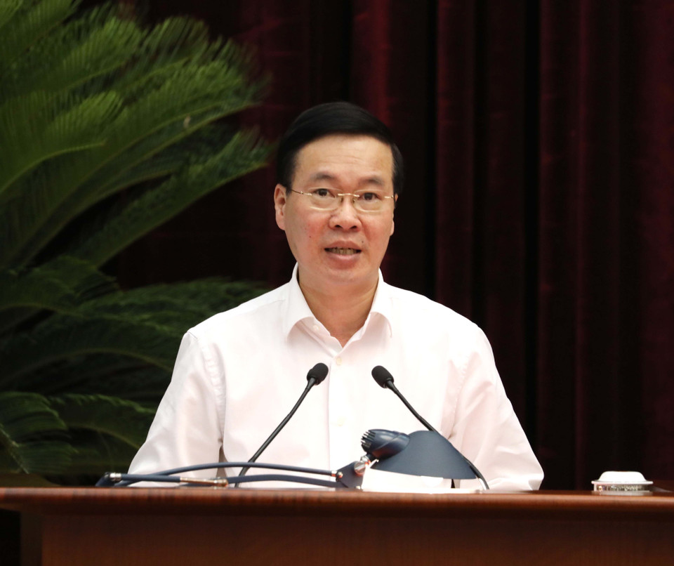 Đồng chí Võ Văn Thưởng, Ủy viên Bộ Chính trị, Thường trực Ban Bí thư phát biểu tại hội nghị.