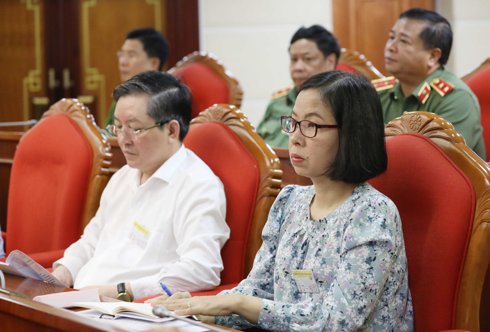 Tổng Giám đốc Thông tấn xã Việt Nam Vũ Việt Trang cùng các đại biểu dự hội nghị. (Ảnh: Phương Hoa/TTXVN)