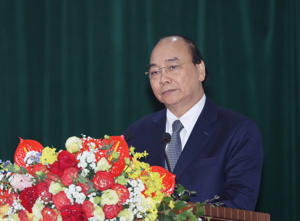 Thủ tướng Nguyễn Xuân Phúc phát biểu tại buổi làm việc. (Ảnh: Thống Nhất/TTXVN)