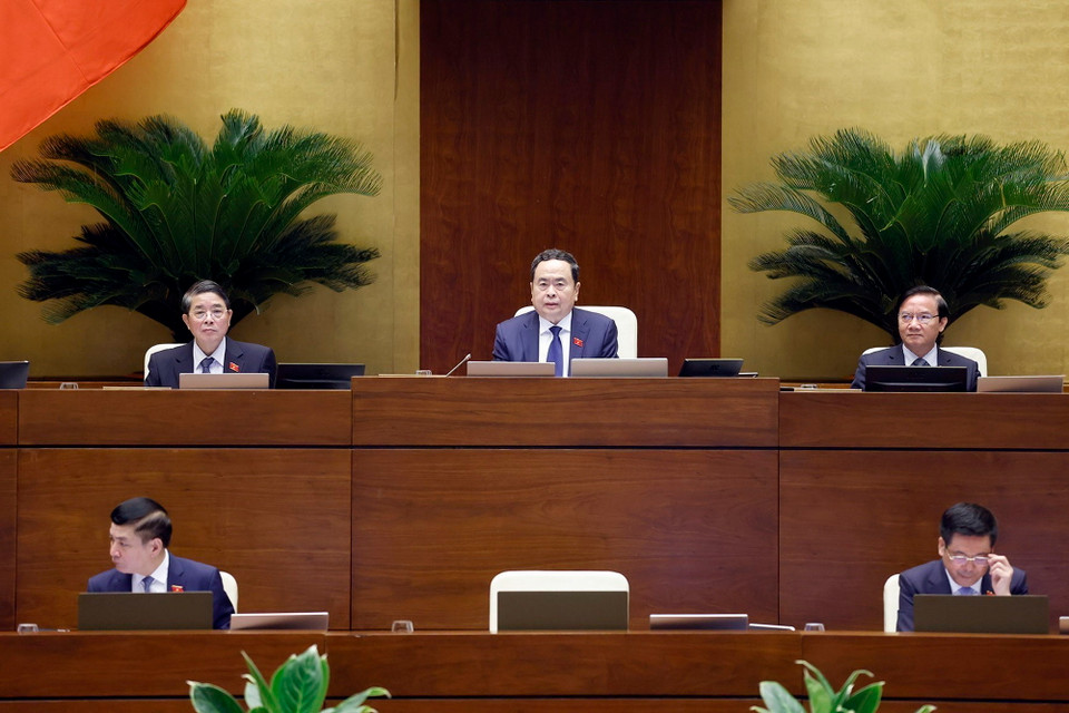 Chủ tịch Quốc hội Trần Thanh Mẫn điều hành phiên chất vấn.(Ảnh: Doãn Tấn/TTXVN)