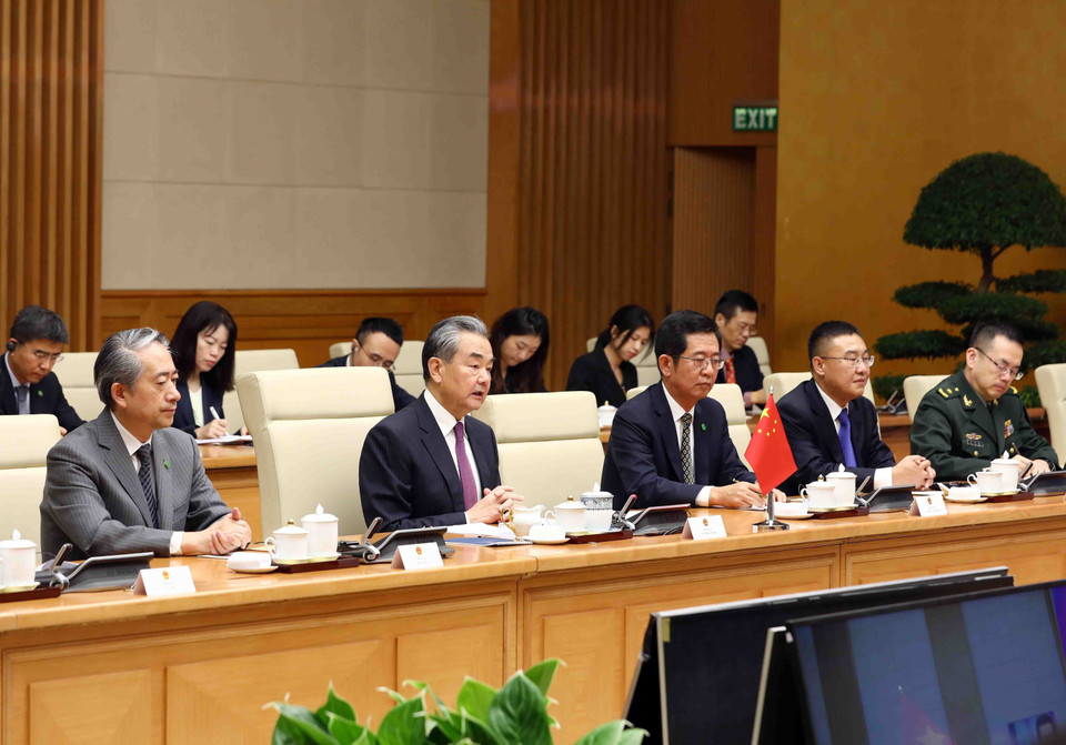 Bộ trưởng Bộ Ngoại giao Trung Quốc Vương Nghị tại phiên họp. (Ảnh: Phạm Kiên/TTXVN)