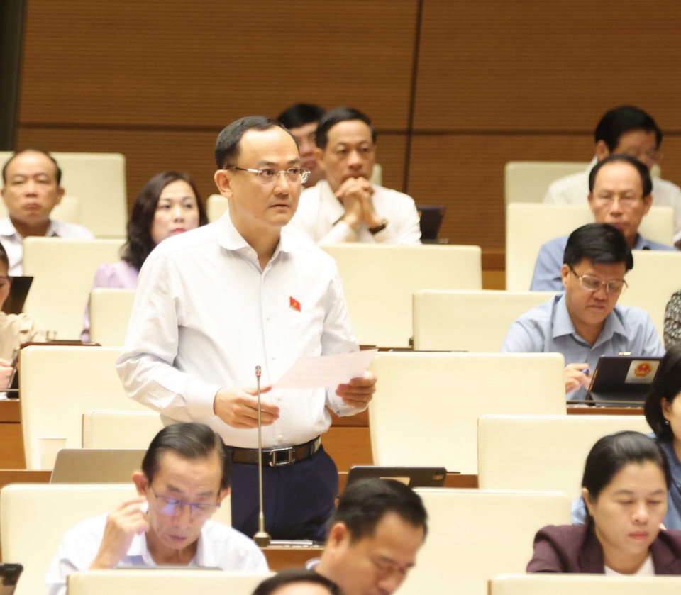 Đại biểu Quốc hội tỉnh Hải Dương Nguyễn Ngọc Sơn đặt câu hỏi chất vấn. (Ảnh: Phương Hoa/TTXVN)