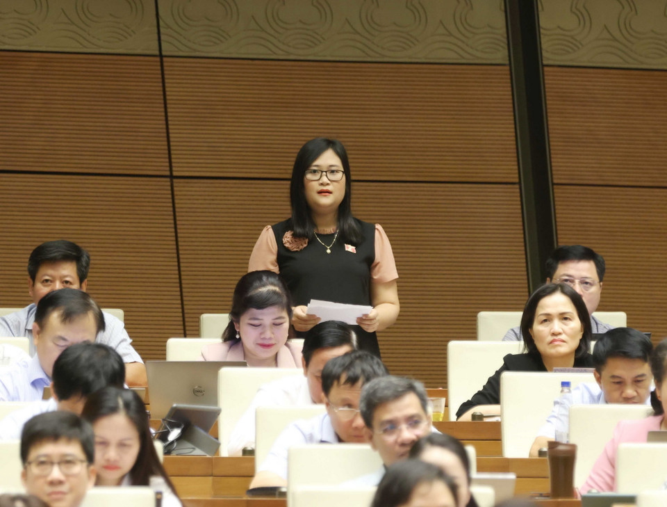 Đại biểu Quốc hội tỉnh Phú Thọ Hà Ánh Phượng đặt câu hỏi chất vấn. (Ảnh: Phương Hoa/TTXVN)