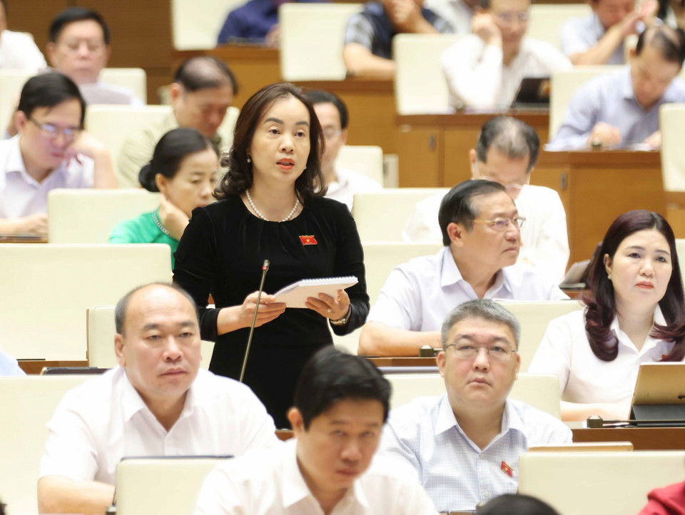 Đại biểu Quốc hội tỉnh Bắc Ninh Nguyễn Thị Kim Anh đặt câu hỏi chất vấn. (Ảnh: Phương Hoa/TTXVN)