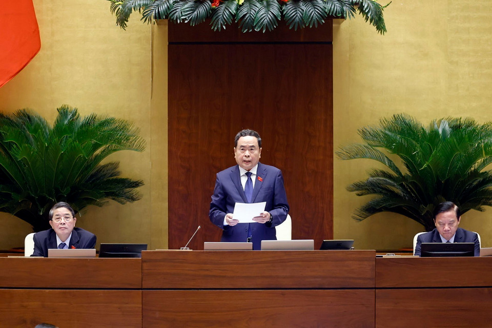 Chủ tịch Quốc hội Trần Thanh Mẫn chủ trì điều hành chất vấn nhóm vấn đề thứ ba thuộc lĩnh vực kiểm toán. (Ảnh: Doãn Tấn/TTXVN)