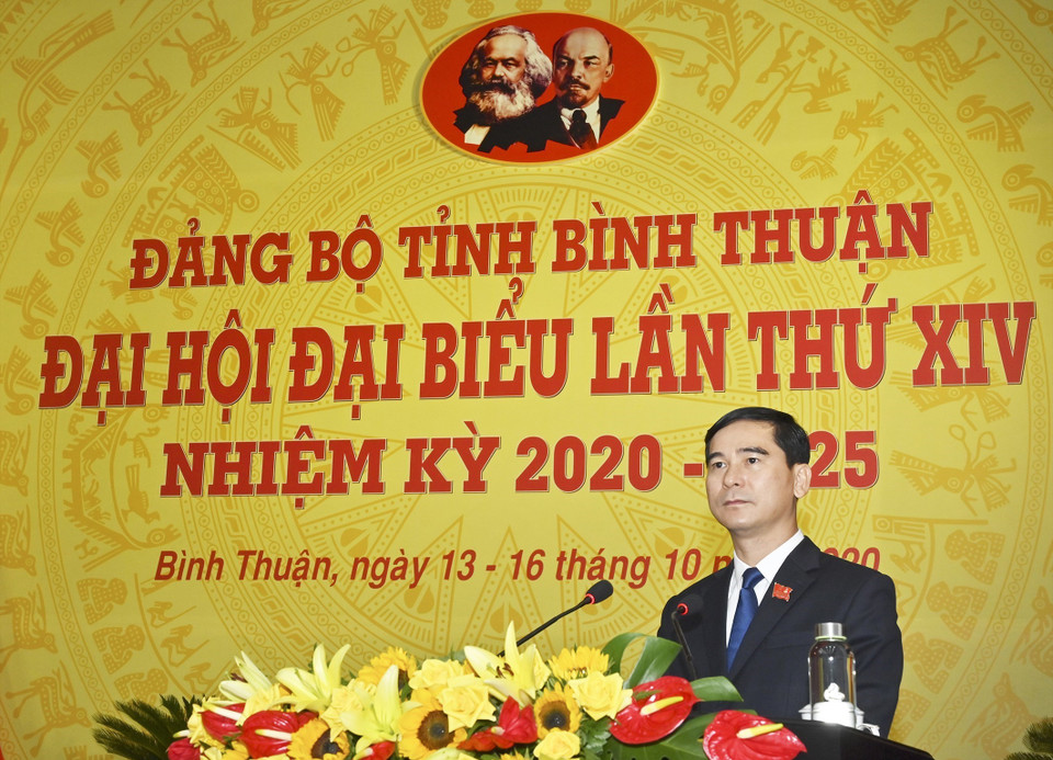 Ông Dương Văn An, Bí thư Tỉnh ủy Bình Thuận khóa XIV, nhiệm kỳ 2020-2025 phát biểu. (Ảnh: Nguyễn Thanh/TTXVN)