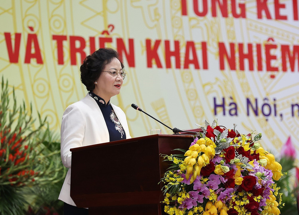 Bộ trưởng Bộ Nội vụ Phạm Thị Thanh Trà phát biểu khai mạc hội nghị. (Ảnh: Dương Giang/TTXVN)