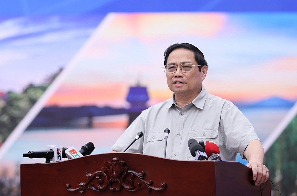 Hình ảnh Thủ tướng Phạm Minh Chính phát biểu chỉ đạo hội nghị. (Ảnh: Dương Giang/TTXVN)