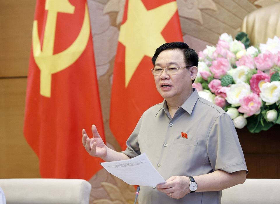 Hình ảnh Chủ tịch Quốc hội Vương Đình Huệ phát biểu. (Ảnh: Doãn Tấn/TTXVN)