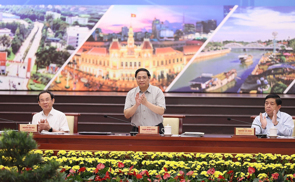 Thủ tướng Phạm Minh Chính chủ trì Hội nghị Hội đồng Điều phối Vùng Đông Nam Bộ. (Ảnh: Dương Giang/TTXVN)