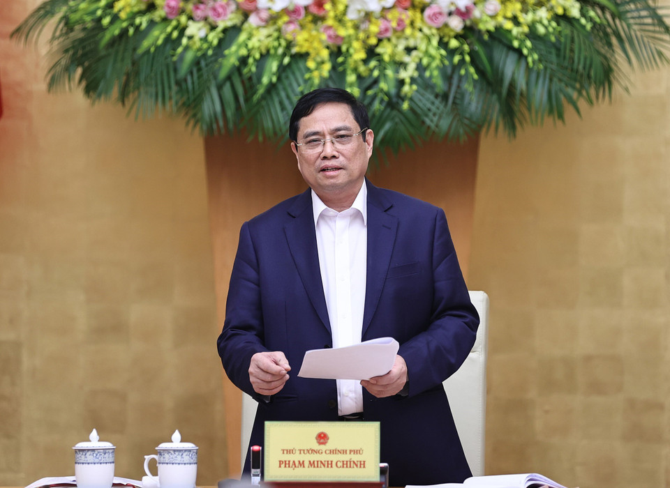 Thủ tướng Phạm Minh Chính phát biểu kết luận phiên họp. (Ảnh: Dương Giang/TTXVN)