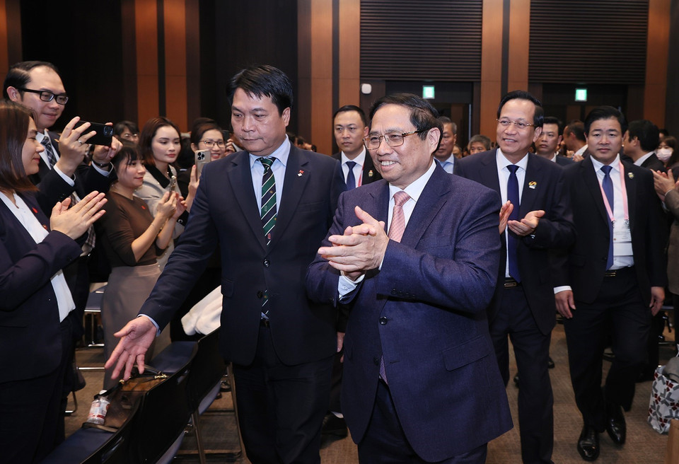 Thủ tướng Phạm Minh Chính tham dự Diễn đàn hợp tác lao động Việt Nam-Nhật Bản. (Ảnh: Dương Giang/TTXVN)