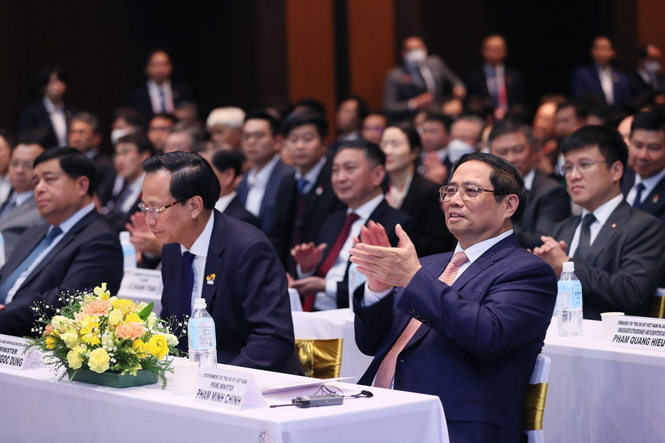 Thủ tướng Phạm Minh Chính dự Diễn đàn hợp tác lao động Việt Nam-Nhật Bản. (Ảnh: Dương Giang/TTXVN)