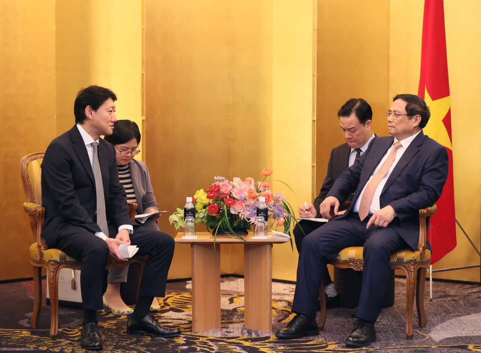 Thủ tướng Phạm Minh Chính tiếp ông Harada Hidenori, Chủ tịch kiêm Tổng Giám đốc Công ty Thăm dò và Khai thác Dầu khí Mitsui (MOECO) của Nhật Bản. (Ảnh: Dương Giang/TTXVN)