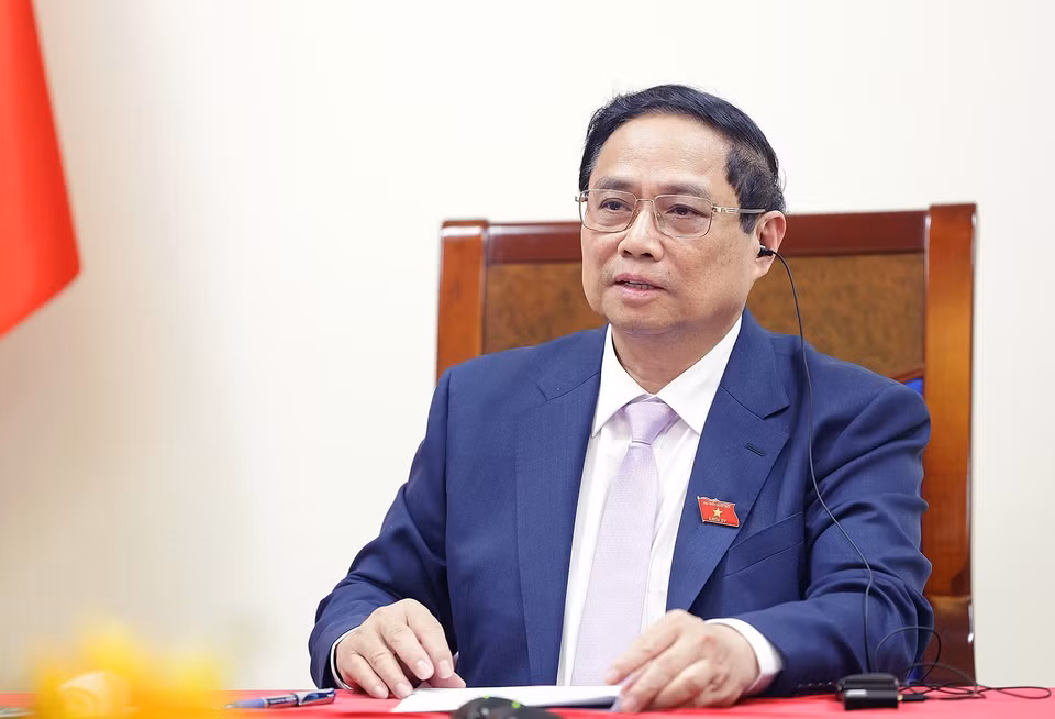 Thủ tướng Phạm Minh Chính điện đàm với Thủ tướng Hà Lan Mark Rutte. (Ảnh: Dương Giang/TTXVN)