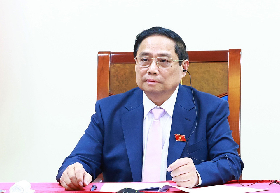 Thủ tướng Phạm Minh Chính điện đàm với Thủ tướng Hà Lan Mark Rutte. (Ảnh: Dương Giang/TTXVN)