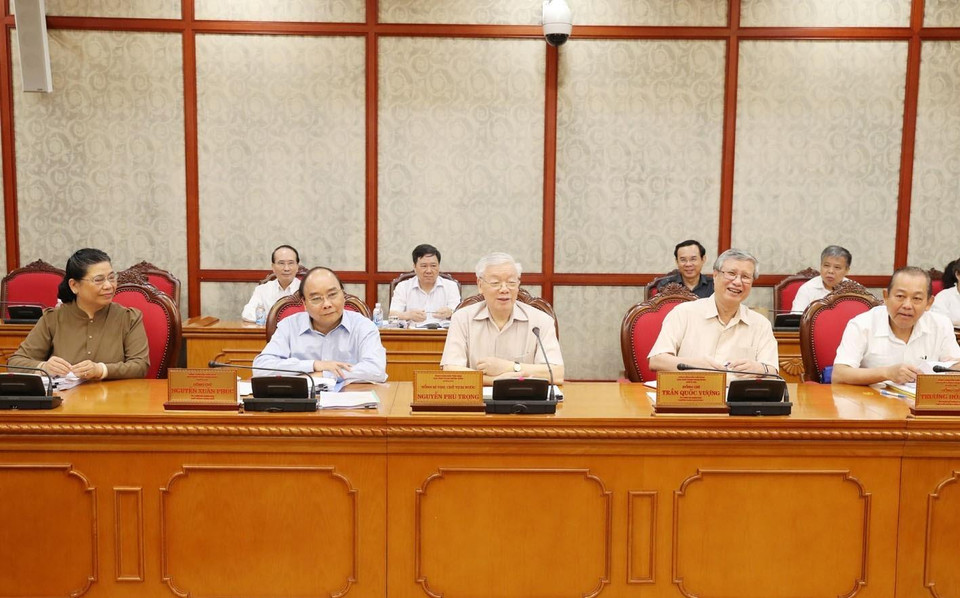 Tổng Bí thư, Chủ tịch nước Nguyễn Phú Trọng phát biểu chỉ đạo cuộc họp. (Ảnh: Trí Dũng/TTXVN)