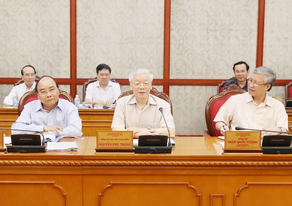 Tổng Bí thư, Chủ tịch nước Nguyễn Phú Trọng phát biểu chỉ đạo cuộc họp. (Ảnh: Trí Dũng/TTXVN)