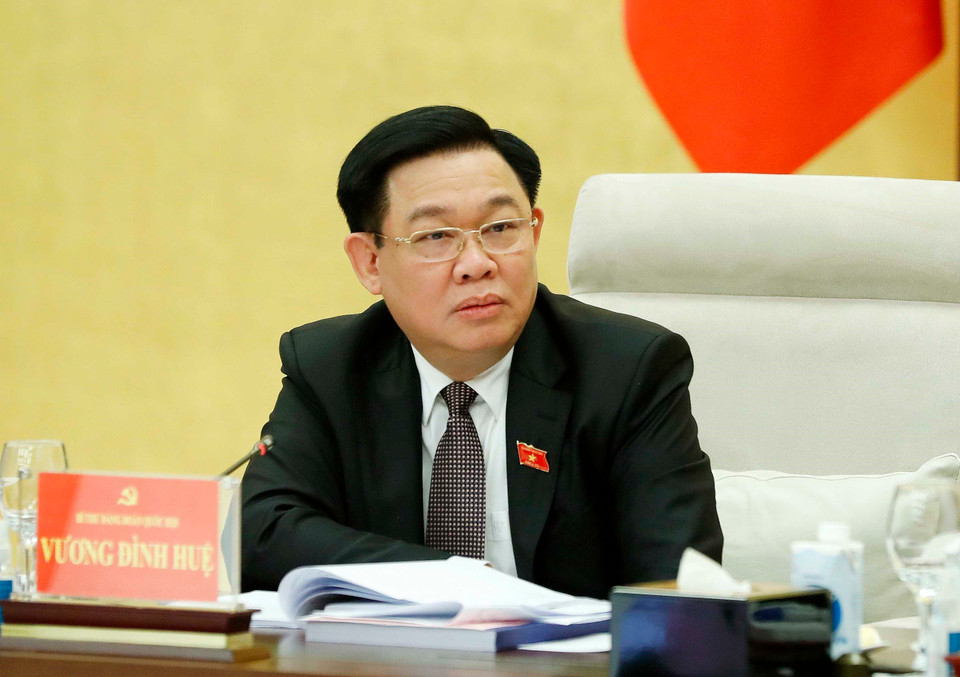 Chủ tịch Quốc hội Vương Đình Huệ phát biểu chỉ đạo. (Ảnh: Nhan Sáng/TTXVN)