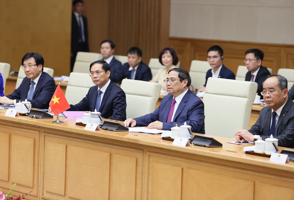 Thủ tướng Phạm Minh Chính phát biểu tại cuộc hội kiến. (Ảnh: Dương Giang/TTXVN)