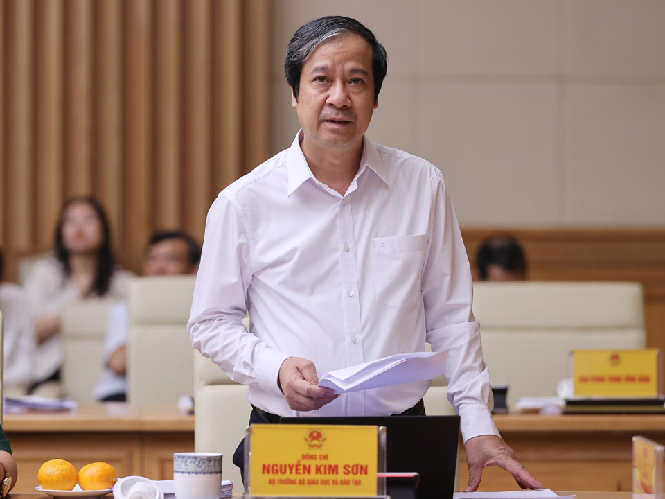 Bộ trưởng Bộ Giáo dục và Đào tạo Nguyễn Kim Sơn phát biểu. (Ảnh: Dương Giang/TTXVN)