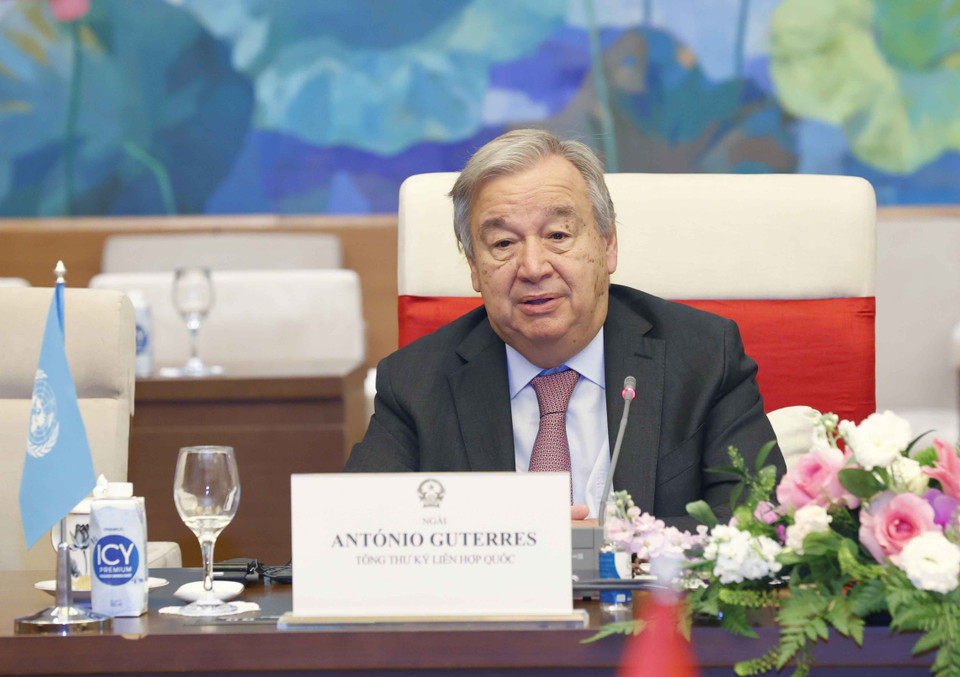 Tổng Thư ký Liên hợp quốc António Guterres phát biểu. (Ảnh: Doãn Tấn/TTXVN)