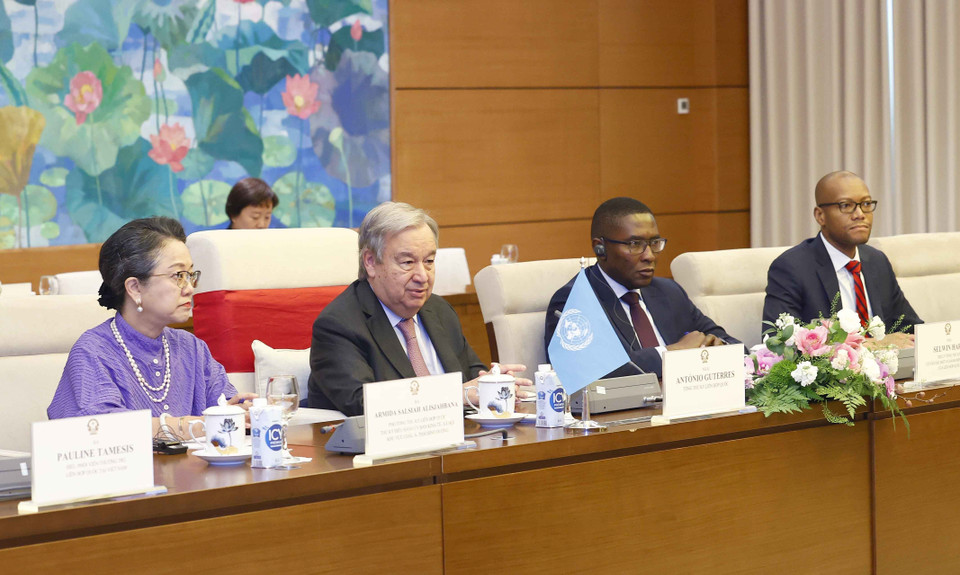 Tổng Thư ký Liên hợp quốc António Guterres phát biểu. (Ảnh: Doãn Tấn/TTXVN)