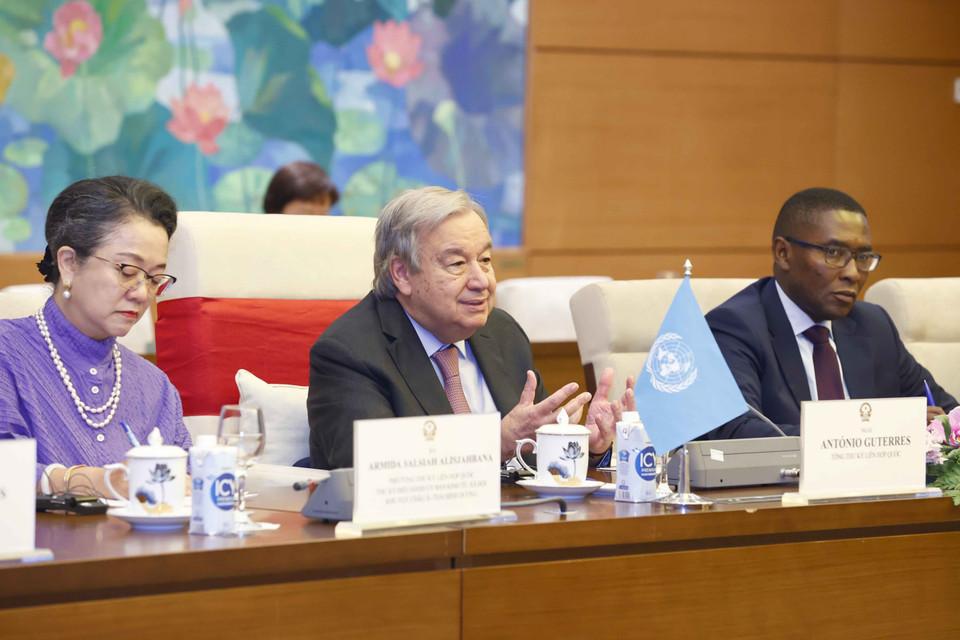 Tổng Thư ký Liên hợp quốc António Guterres phát biểu. (Ảnh: Doãn Tấn/TTXVN)