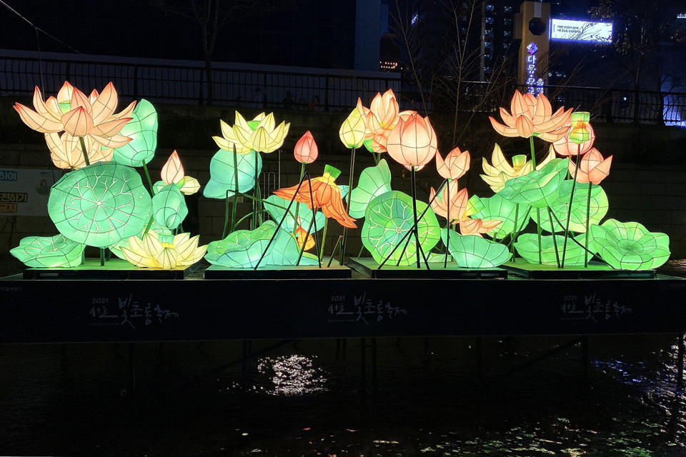 Đèn lồng hoa Sen tại Suối Cheongggye. (Ảnh: Anh Nguyên/TTXVN)