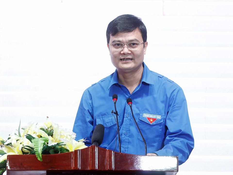 Đồng chí Bùi Quang Huy, Ủy viên dự khuyết Trung ương Đảng, Bí thư thứ nhất Trung ương Đoàn phát biểu. (Ảnh: Thống Nhất/TTXVN)