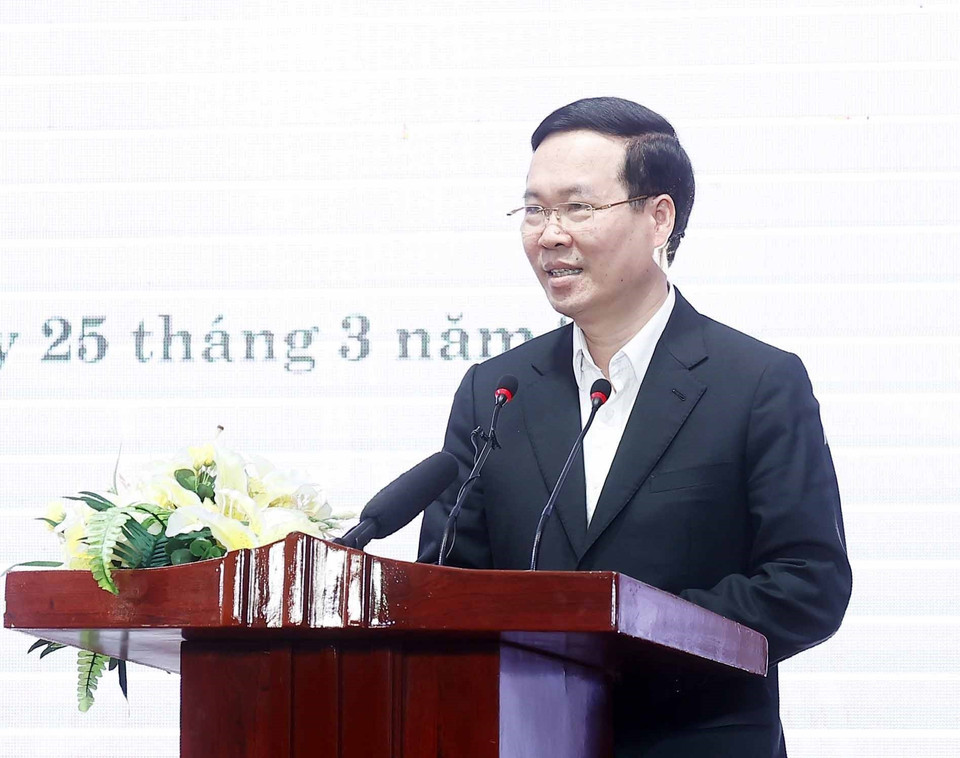 Chủ tịch nước Võ Văn Thưởng phát biểu tại buổi họp mặt. (Ảnh: Thống Nhất/TTXVN)