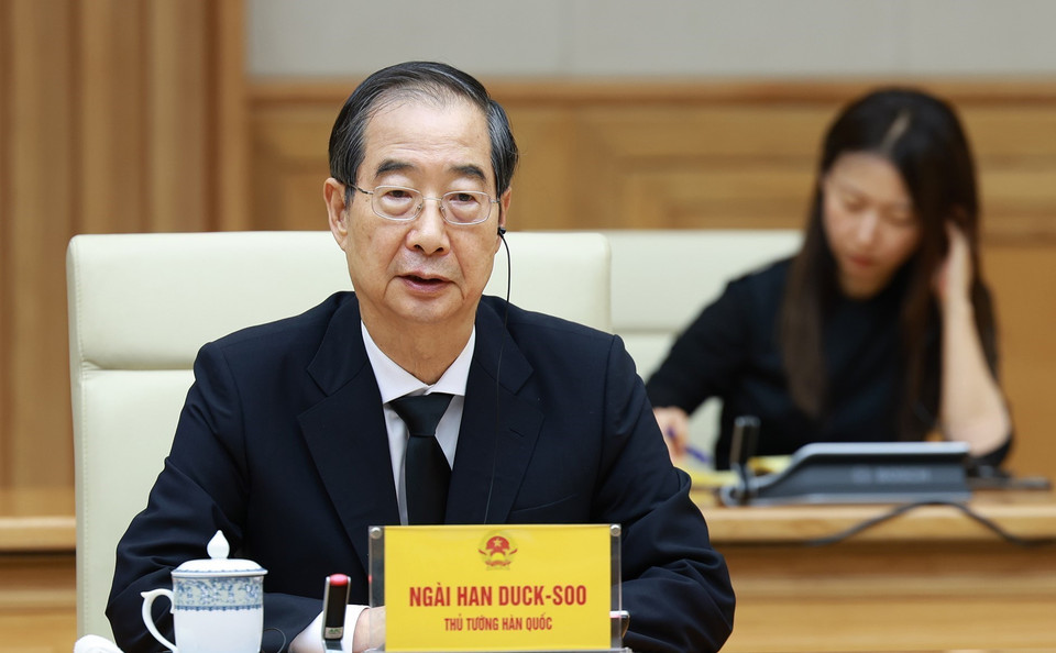 Thủ tướng Hàn Quốc Han Duck Soo phát biểu. (Ảnh: Dương Giang/TTXVN)