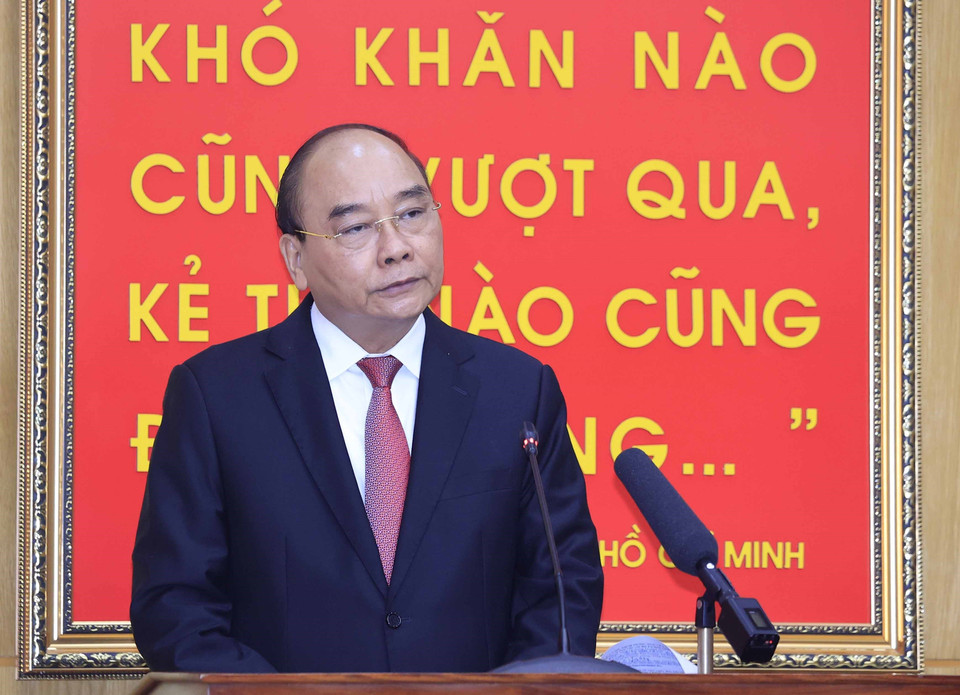 Chủ tịch nước Nguyễn Xuân Phúc phát biểu tại buổi làm việc. (Ảnh: Thống Nhất/TTXVN)