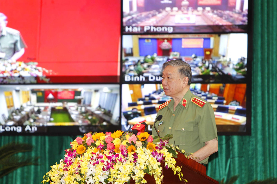 Đại tướng Tô Lâm, Bộ trưởng Bộ Công an phát biểu. (Ảnh: Thanh Vũ/TTXVN)
