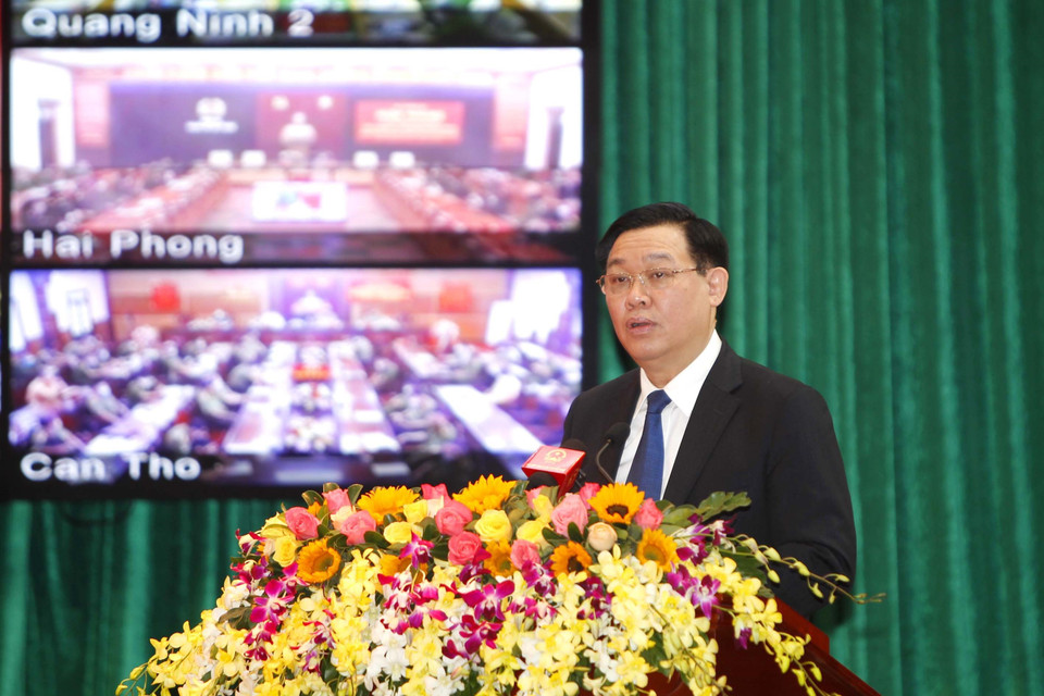 Chủ tịch Quốc hội Vương Đình Huệ phát biểu chỉ đạo. (Ảnh: Thanh Vũ/TTXVN)