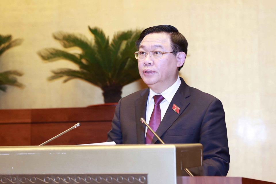 Chủ tịch Quốc hội Vương Đình Huệ phát biểu bế mạc Kỳ họp.(Ảnh: Doãn Tấn/TTXVN)