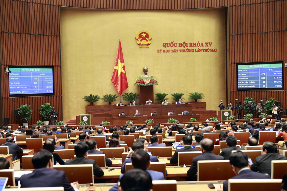 Quốc hội biểu quyết thông qua Luật Khám bệnh, chữa bệnh (sửa đổi). (Ảnh: Doãn Tấn/TTXVN)